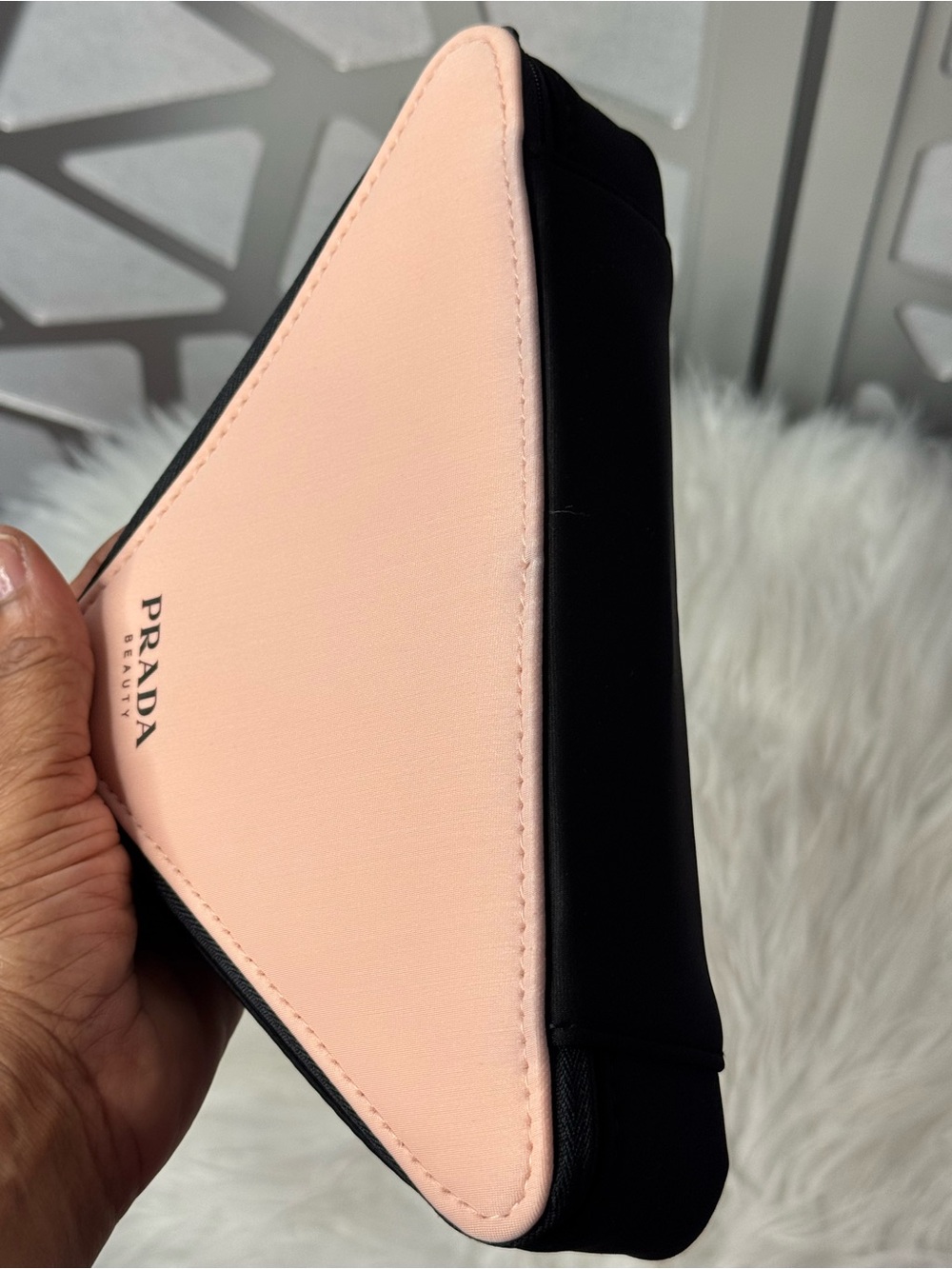 New Arrivals! Prada Beauty Pale Pink & Black Triangular Cosmetic Case . - Picture 9 of 10